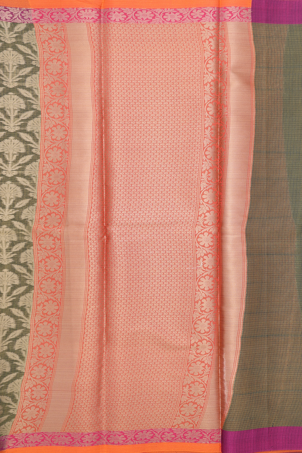 Kota Cotton Saree In Moss Green With Floral Design