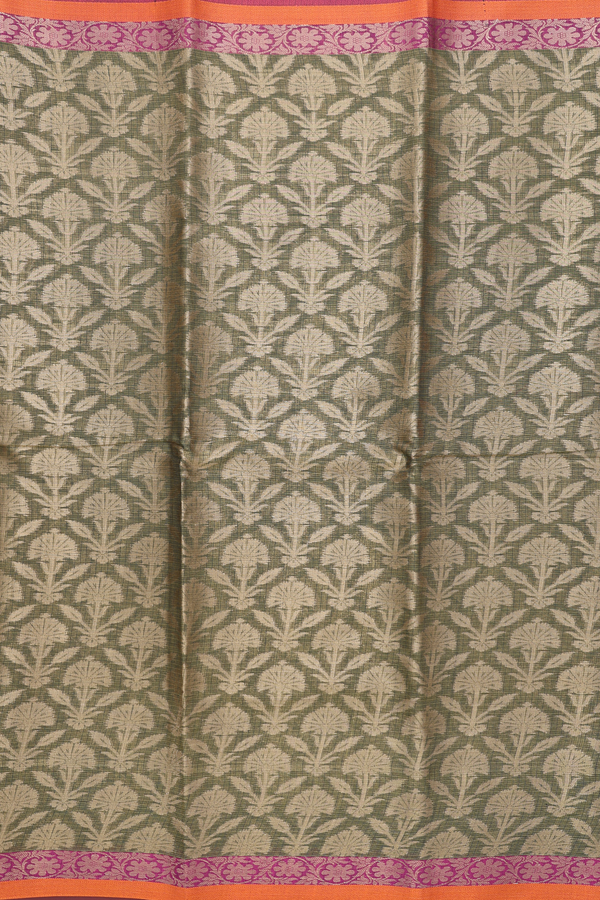 Kota Cotton Saree In Moss Green With Floral Design