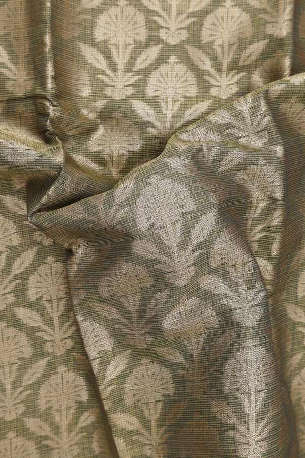 Kota Cotton Saree In Moss Green With Floral Design