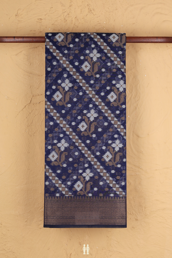 Kota Cotton Saree In Navy Blue With Diagonal Design