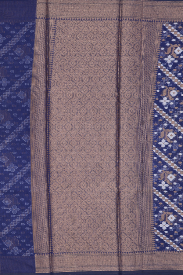 Kota Cotton Saree In Navy Blue With Diagonal Design