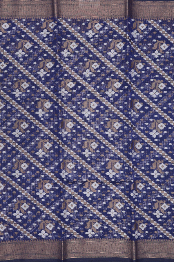 Kota Cotton Saree In Navy Blue With Diagonal Design