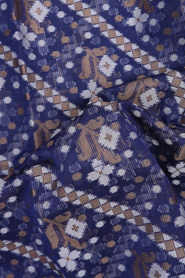 Kota Cotton Saree In Navy Blue With Diagonal Design