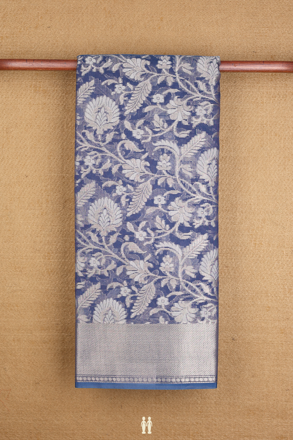 Kota Cotton Saree In Navy Blue With Floral Design