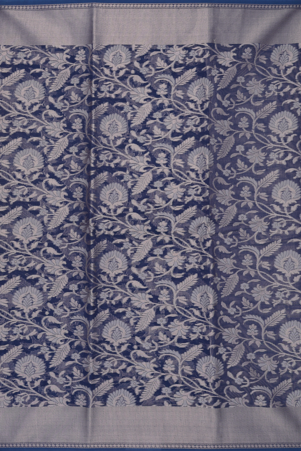 Kota Cotton Saree In Navy Blue With Floral Design