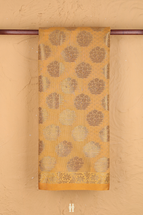 Kota Cotton Saree In Ochre Orange With Floral Motifs