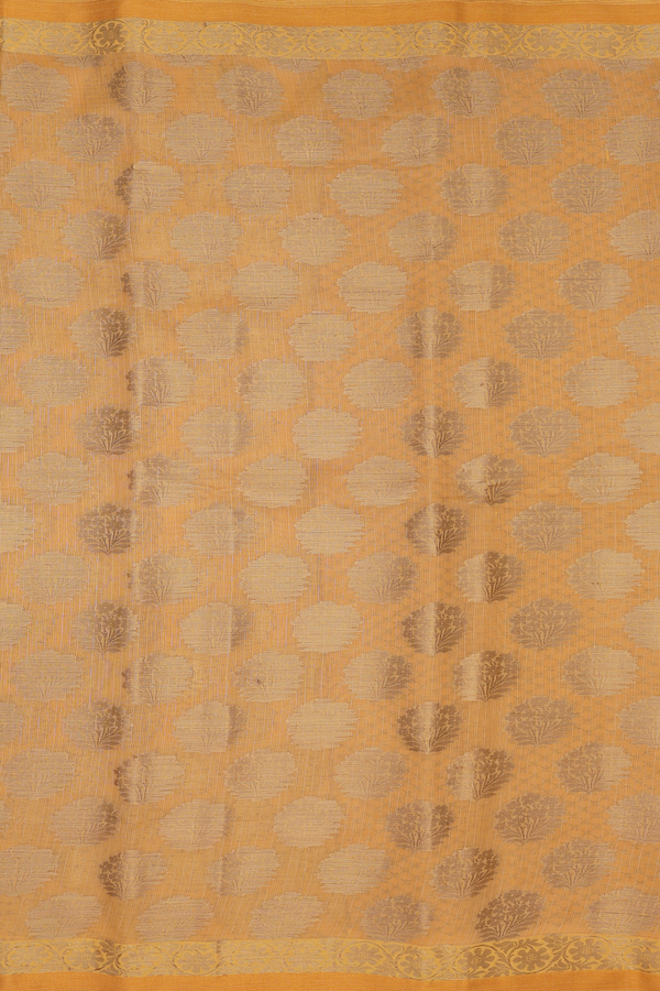 Kota Cotton Saree In Ochre Orange With Floral Motifs