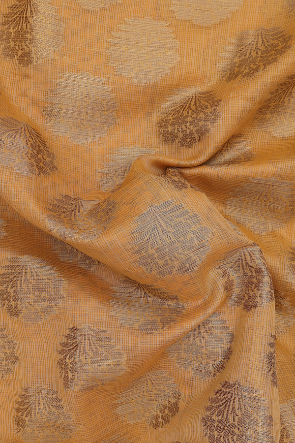 Kota Cotton Saree In Ochre Orange With Floral Motifs