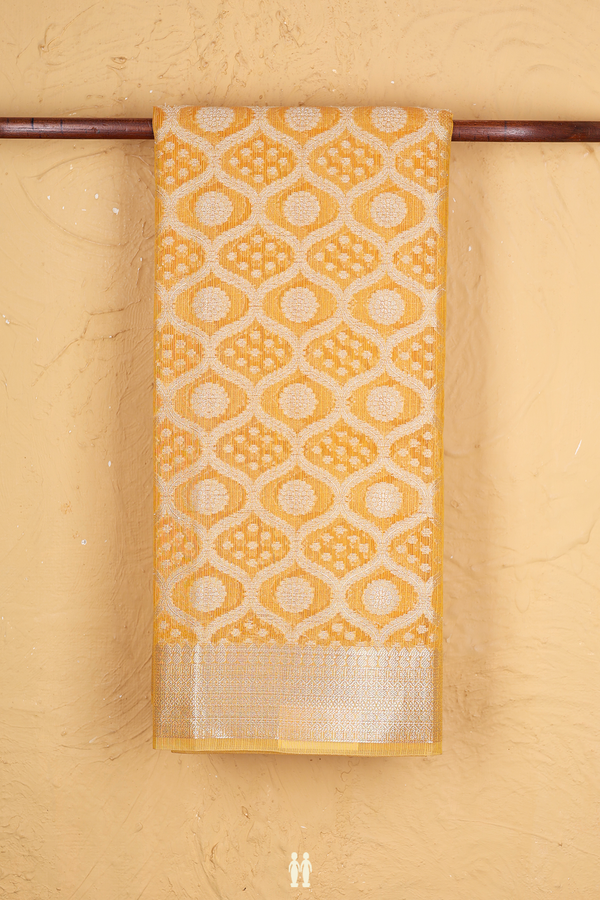 Kota Cotton Saree In Ochre Orange With Scallop Design