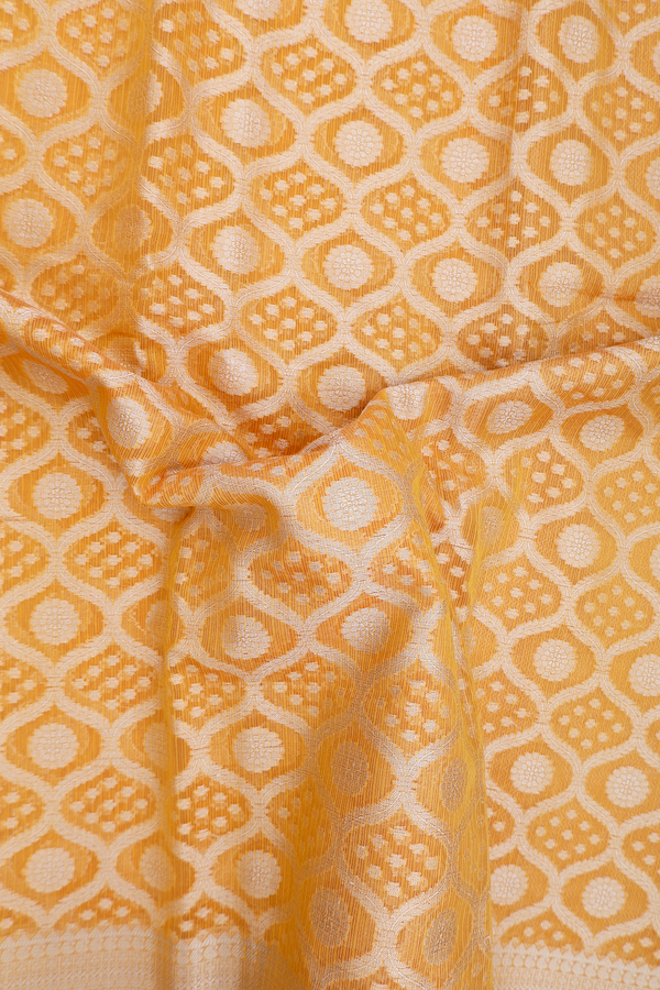 Kota Cotton Saree In Ochre Orange With Scallop Design