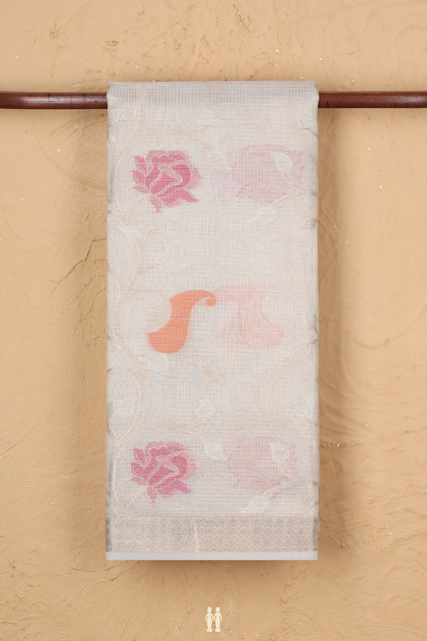 Kota Cotton Saree In Off White With Floral Design
