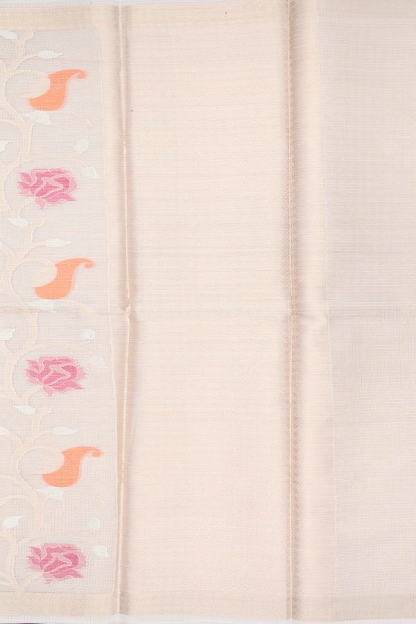 Kota Cotton Saree In Off White With Floral Design