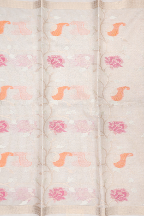 Kota Cotton Saree In Off White With Floral Design