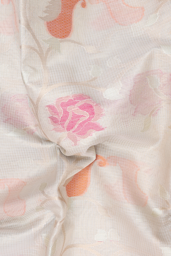 Kota Cotton Saree In Off White With Floral Design