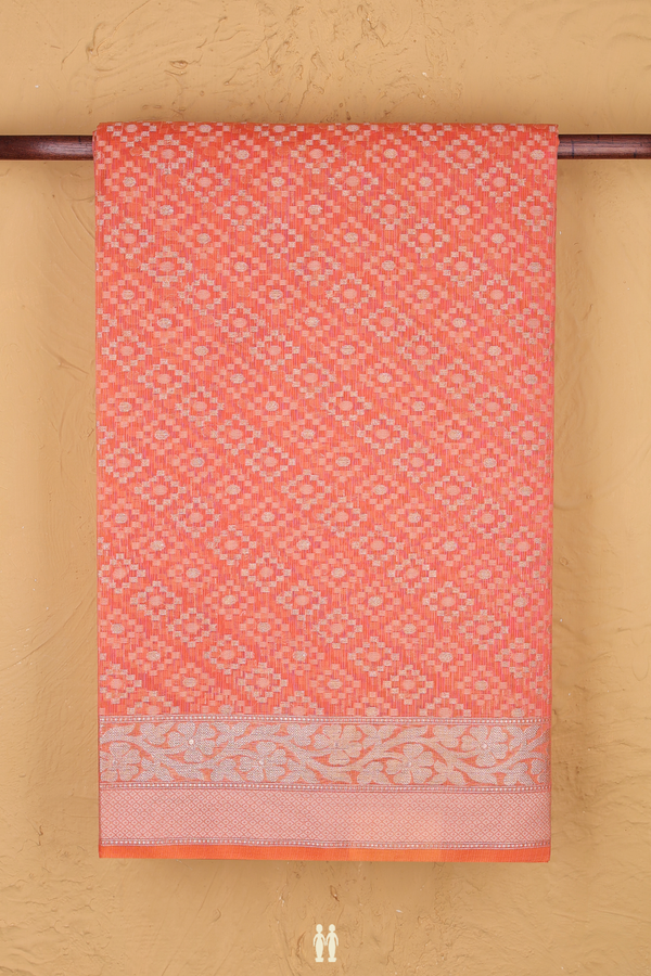 Kota Cotton Saree In Orange With Diamond Design