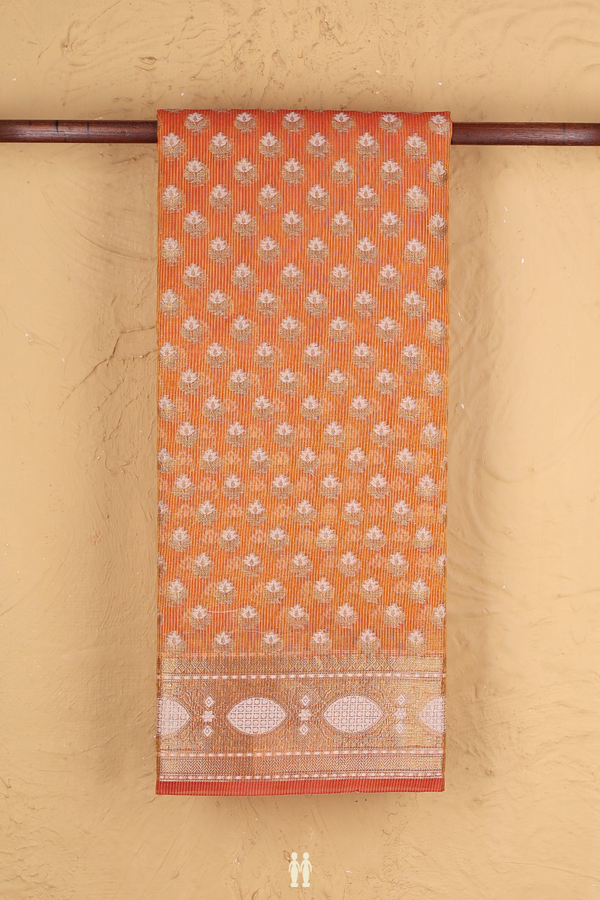 Kota Cotton Saree In Orange With Floral Buttas
