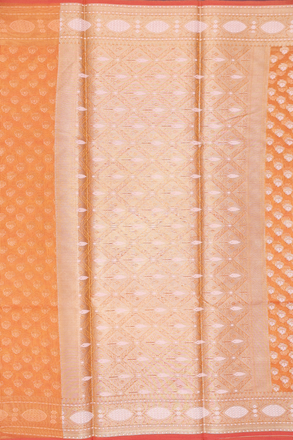 Kota Cotton Saree In Orange With Floral Buttas