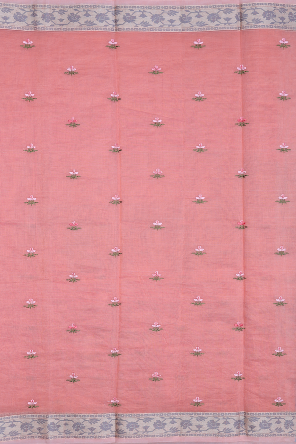 Kota Cotton Saree In Orange With Floral Buttas