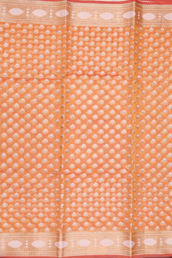 Kota Cotton Saree In Orange With Floral Buttas