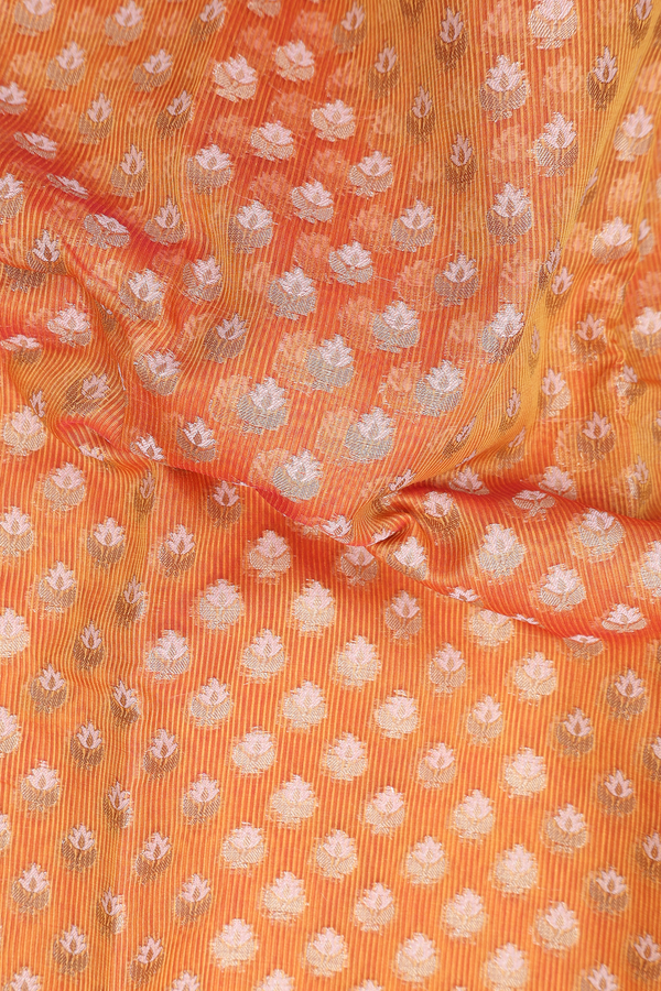 Kota Cotton Saree In Orange With Floral Buttas