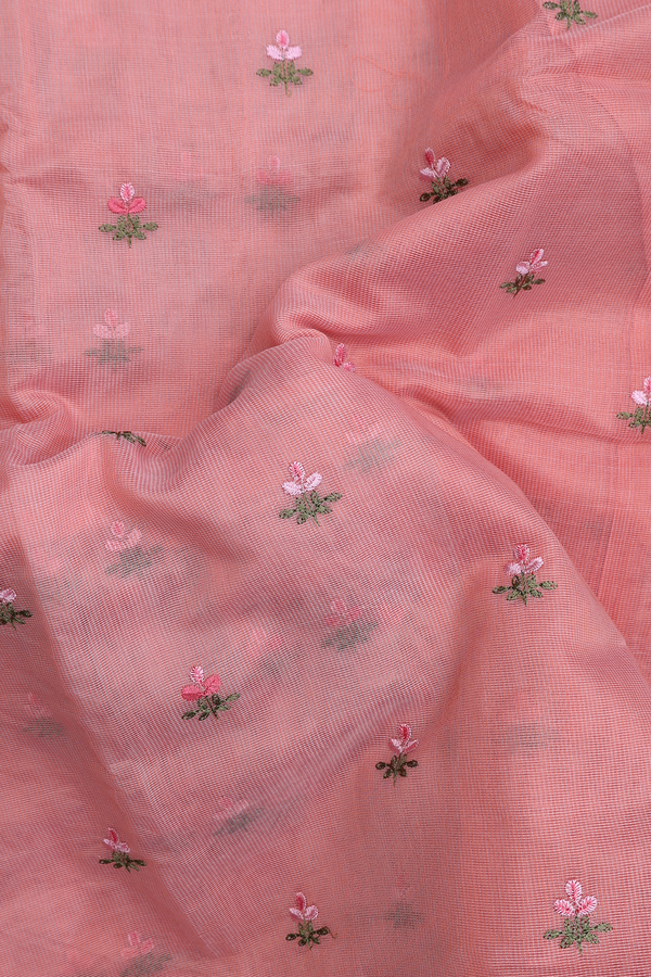 Kota Cotton Saree In Orange With Floral Buttas