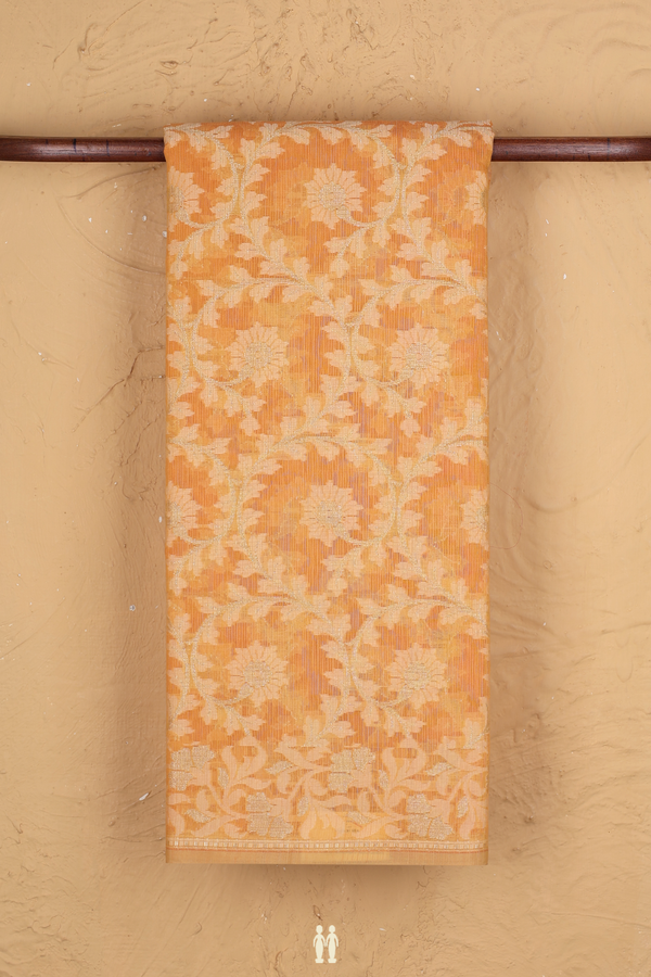 Kota Cotton Saree In Orange With Floral Design
