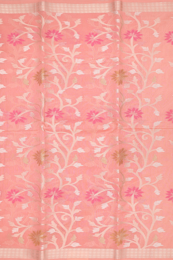 Kota Cotton Saree In Orange With Floral Design