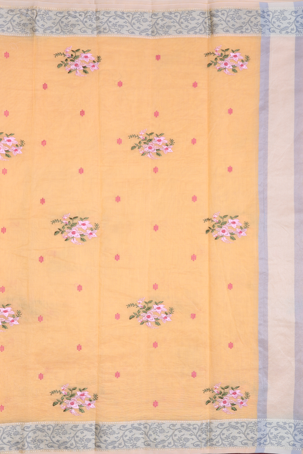 Kota Cotton Saree In Orange With Floral Design