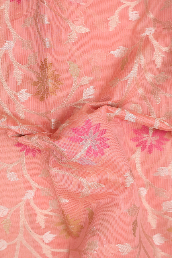 Kota Cotton Saree In Orange With Floral Design