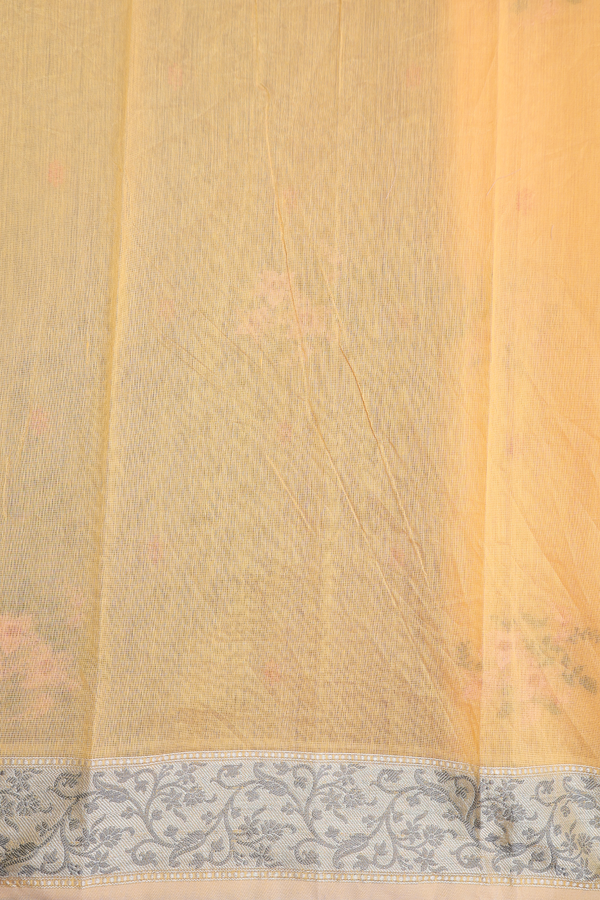 Kota Cotton Saree In Orange With Floral Design