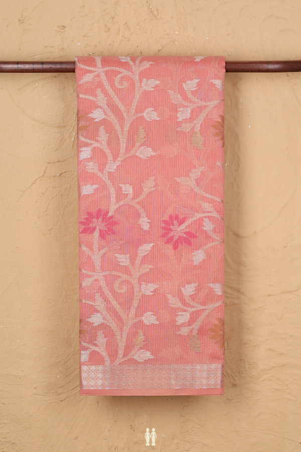 Kota Cotton Saree In Orange With Floral Design