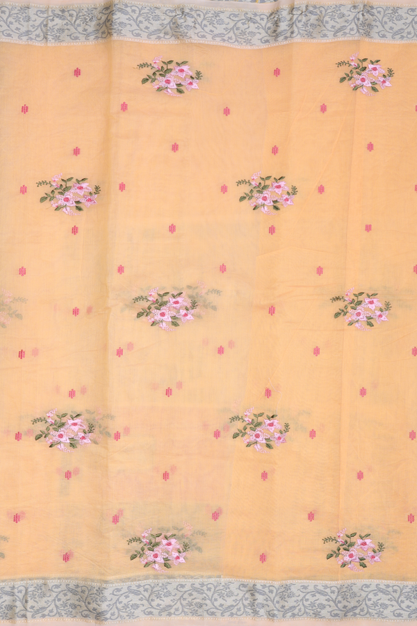 Kota Cotton Saree In Orange With Floral Design