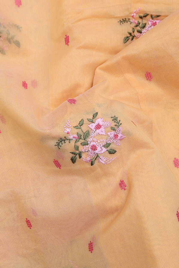 Kota Cotton Saree In Orange With Floral Design