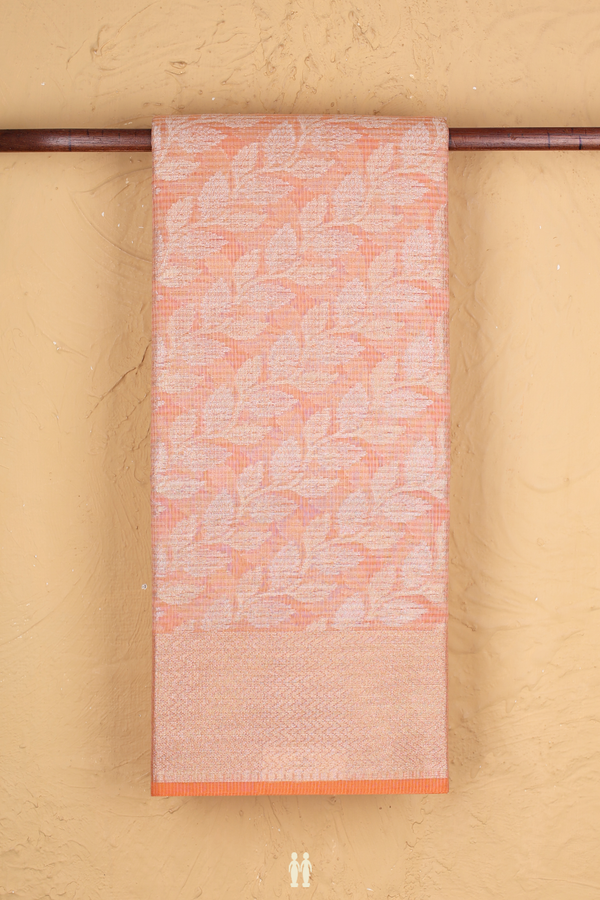 Kota Cotton Saree In Orange With Leaf Design