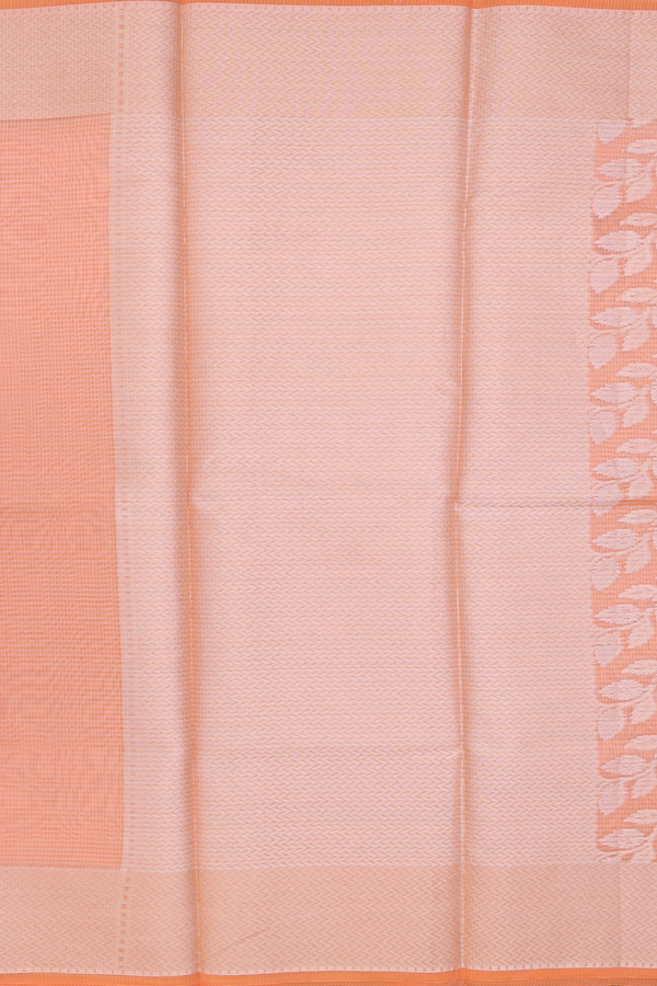 Kota Cotton Saree In Orange With Leaf Design