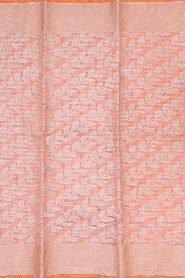 Kota Cotton Saree In Orange With Leaf Design
