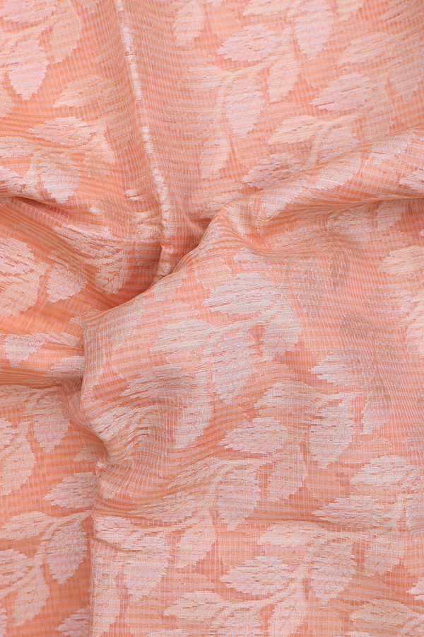 Kota Cotton Saree In Orange With Leaf Design
