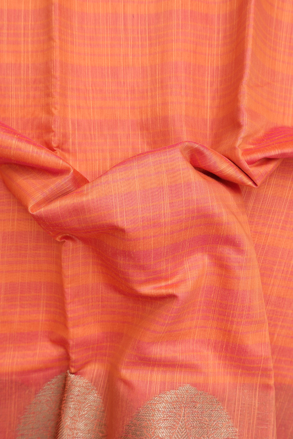 Kota Cotton Saree In Orange With Stripes Design