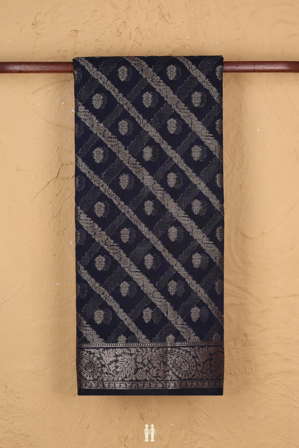 Kota Cotton Saree In Navy Blue With Diagonal Design