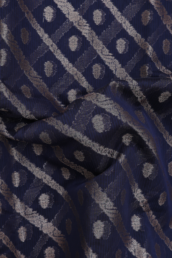 Kota Cotton Saree In Navy Blue With Diagonal Design