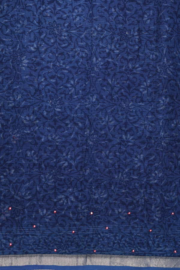 Kota Cotton Saree In Oxford Blue With Floral Design
