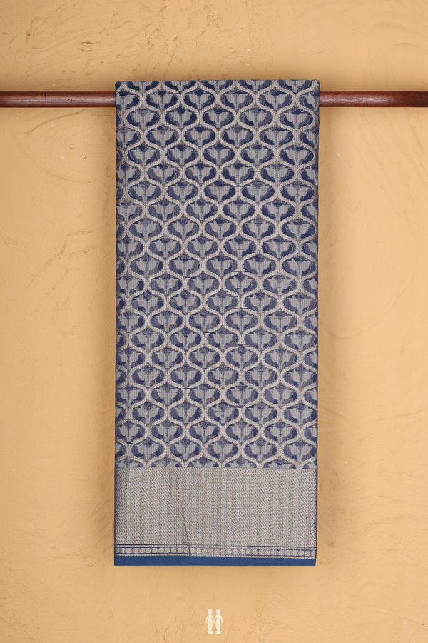 Kota Cotton Saree In Oxford Blue With Ogee Design