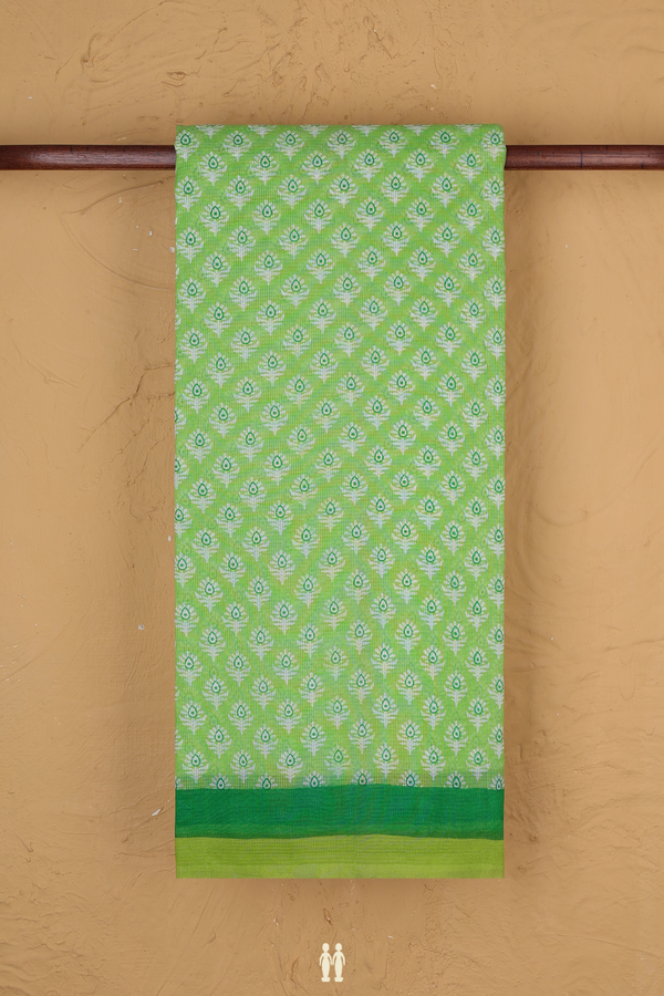 Kota Cotton Saree In Pale Green With Floral Buttas