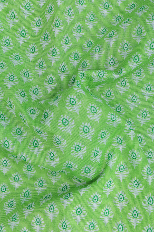 Kota Cotton Saree In Pale Green With Floral Buttas
