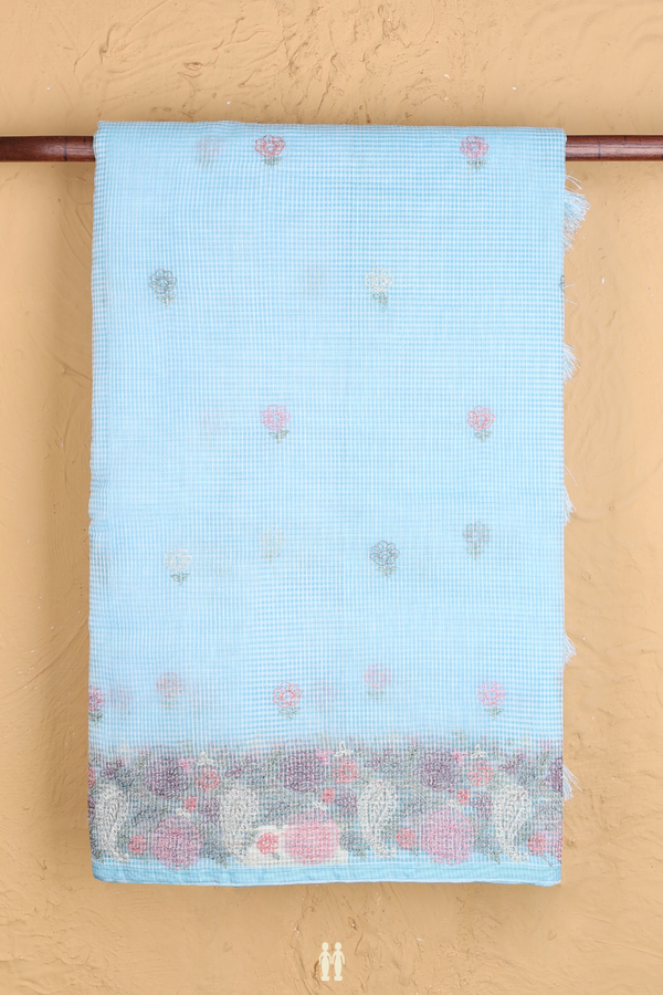 Kota Cotton Saree In Pastel Blue With Floral Buttas