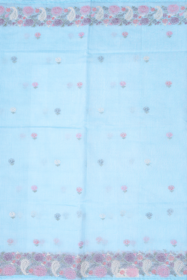 Kota Cotton Saree In Pastel Blue With Floral Buttas