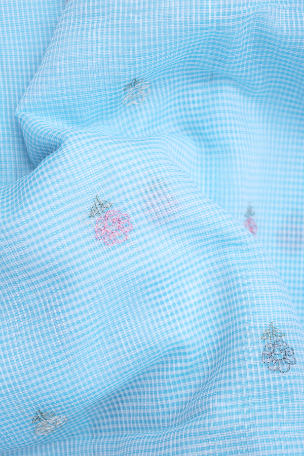 Kota Cotton Saree In Pastel Blue With Floral Buttas