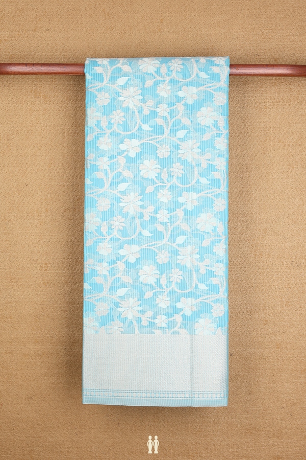 Kota Cotton Saree In Pastel Blue With Floral Design