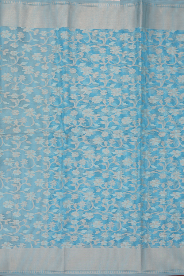 Kota Cotton Saree In Pastel Blue With Floral Design