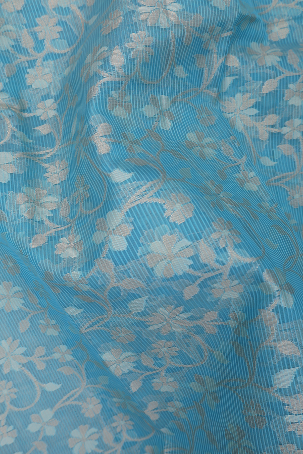 Kota Cotton Saree In Pastel Blue With Floral Design